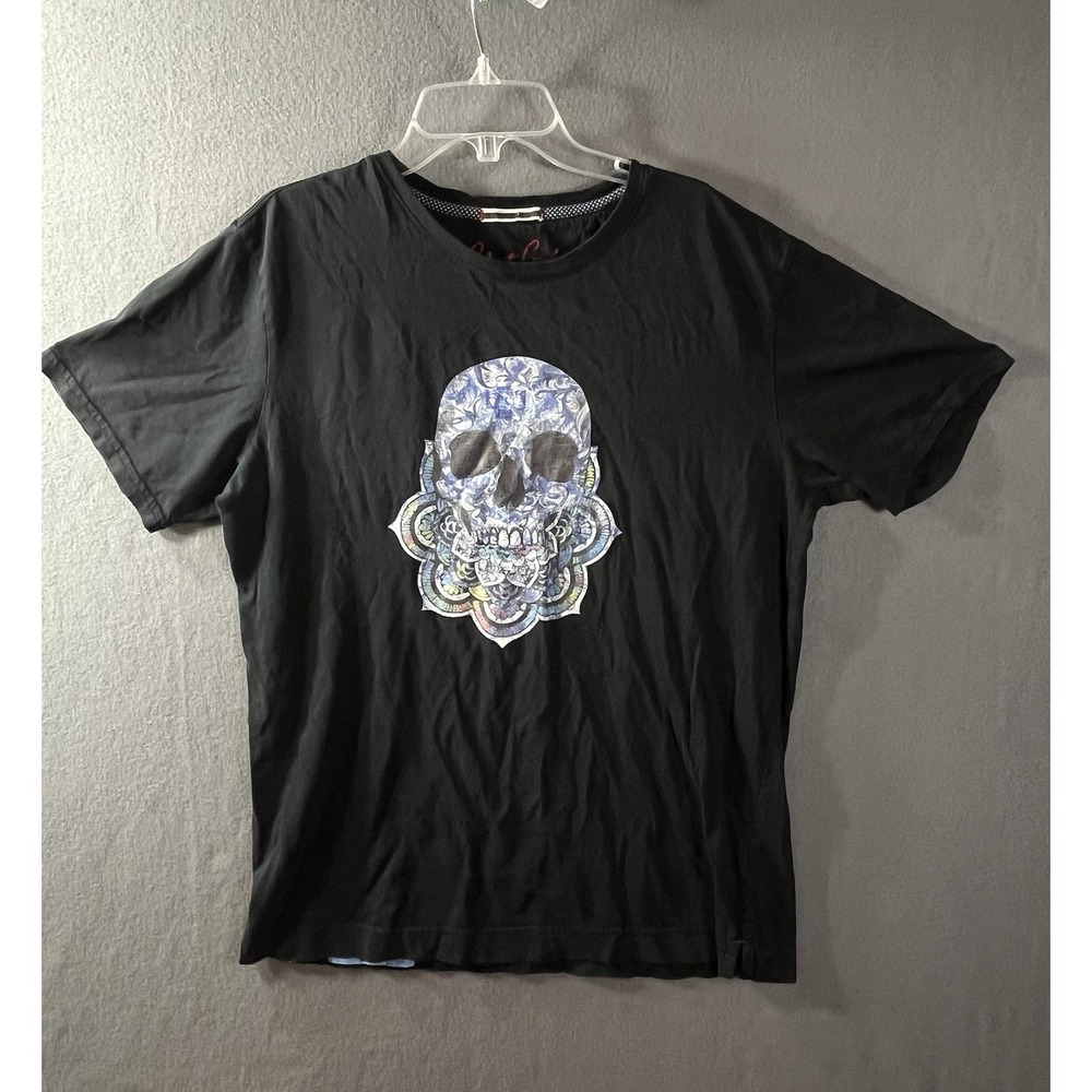 Robert Graham Shirt Mens ? Small? Black Skull Floral Graphic Tee T-Shirt Cotton